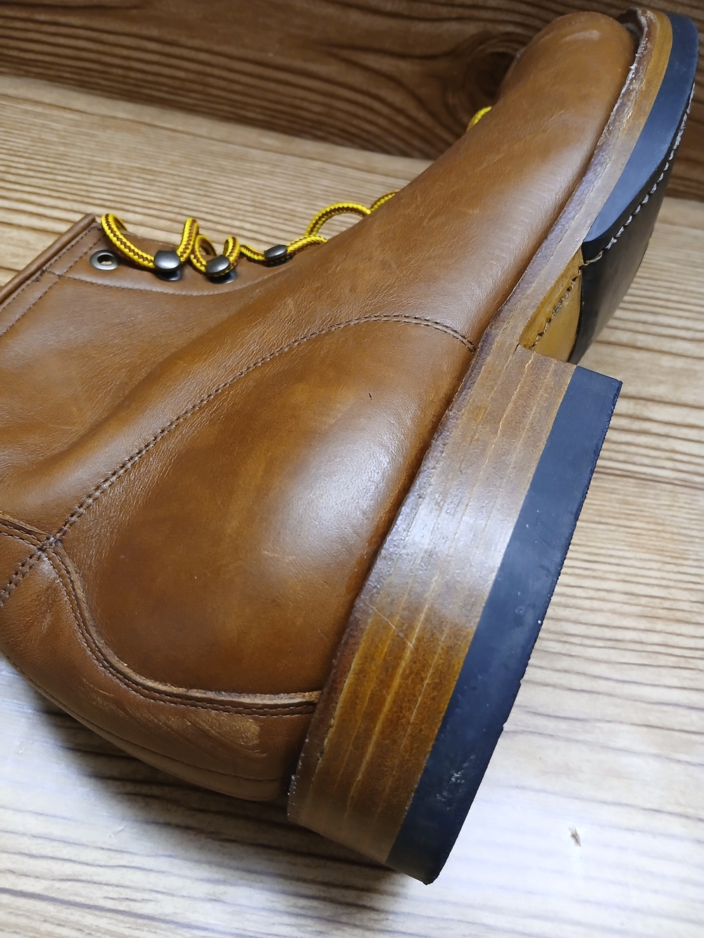 Unmarked Goodyear Leather Welt Lace-Up Boots with Yellow Accents Size 12 - Picture 10 of 16